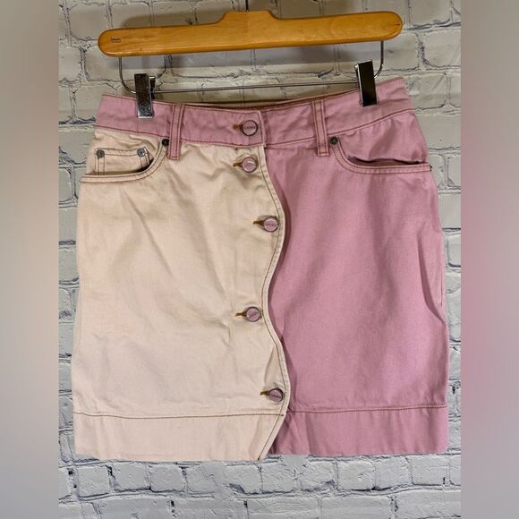 Ganni Dresses & Skirts - GANNI Cream Light Lilac Wavy Cutline Streetwear Organic Denim Mini Skirt 38